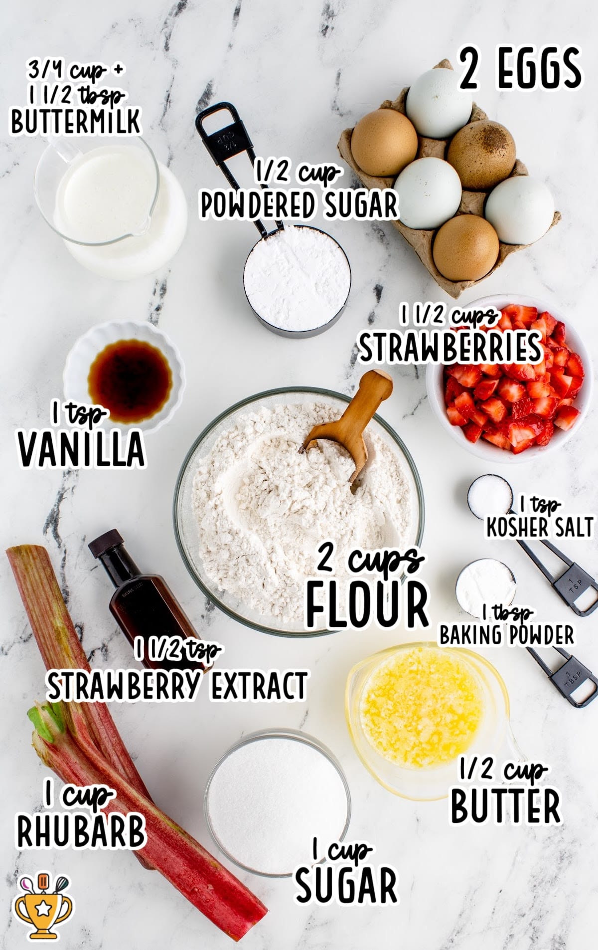 ingredients for making Strawberry Rhubarb Bread