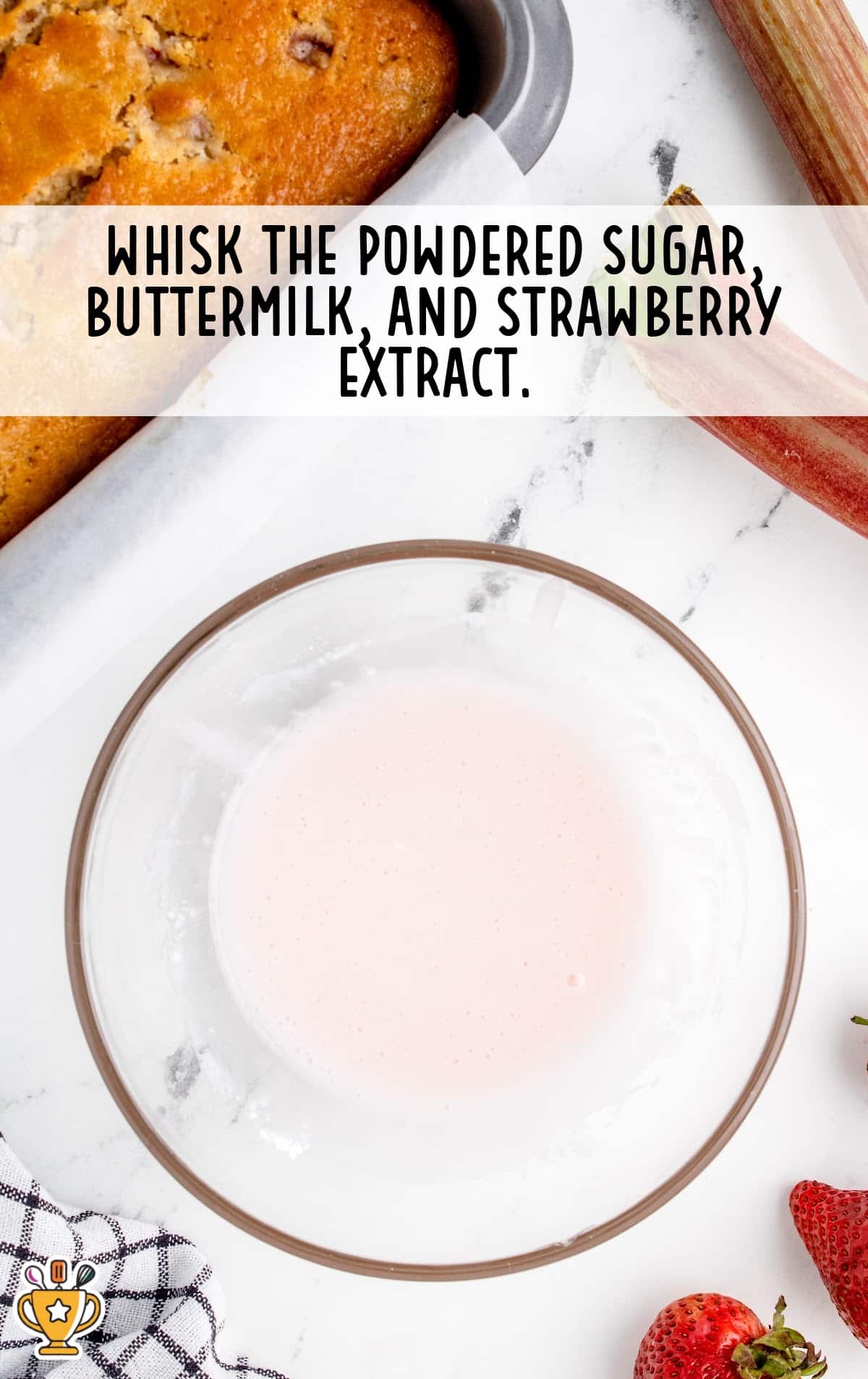 powdered sugar, buttermilk and strawberry extract in a bowl