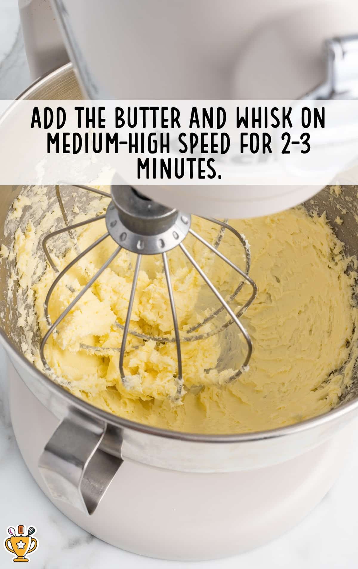 Butter whipped in a mixing bowl with a whisk attachment after beating on medium-high for 2 to 3 minutes.