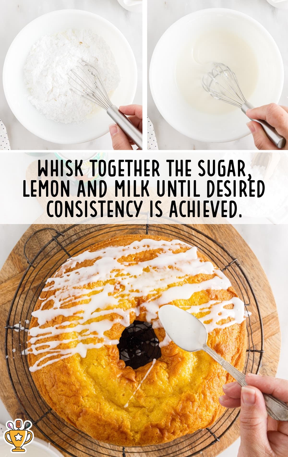 whisking together the sugar, lemon and milk in a bowl