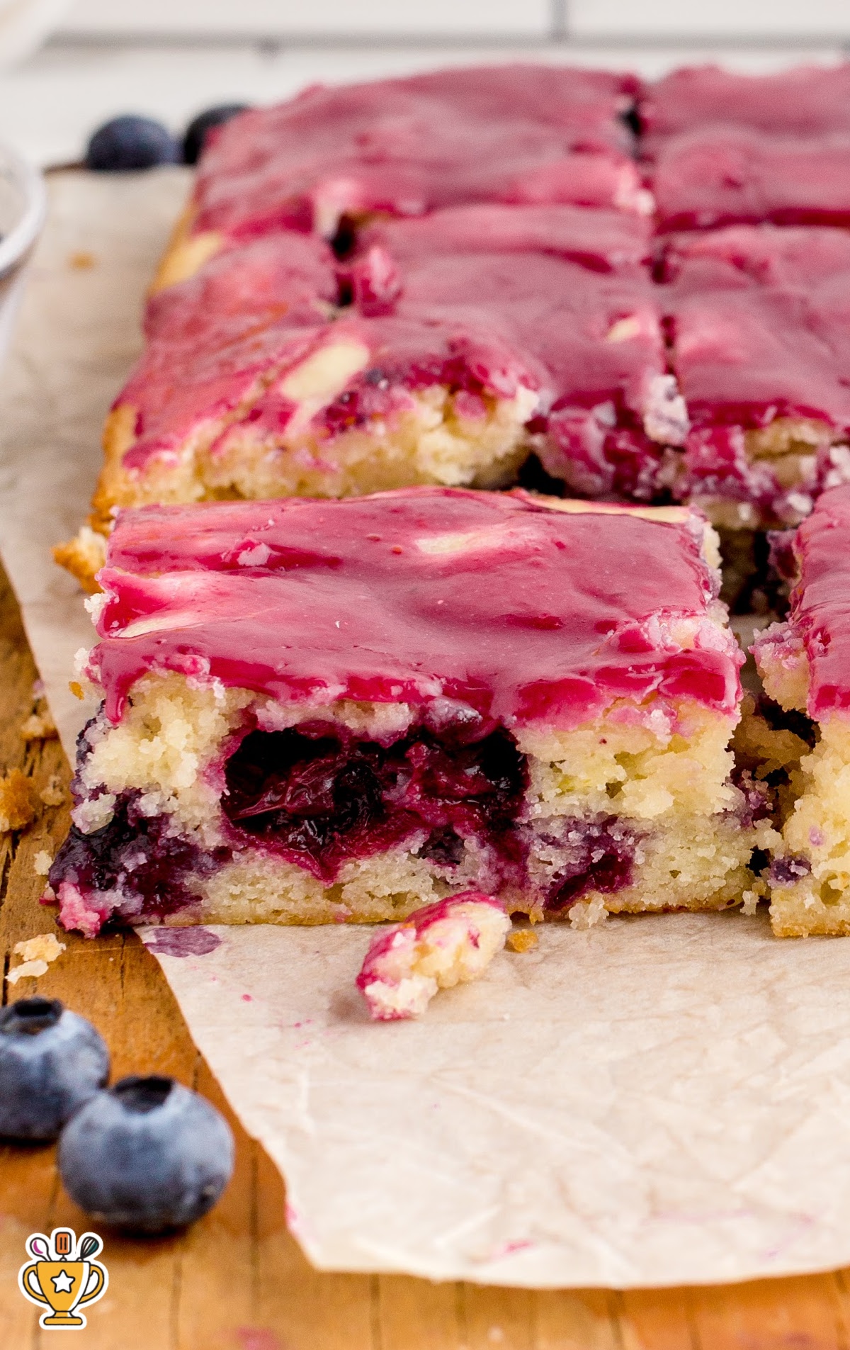 Blueberry Lemon Blondies cut into slices