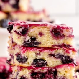 three pieces of Blueberry Lemon Blondies