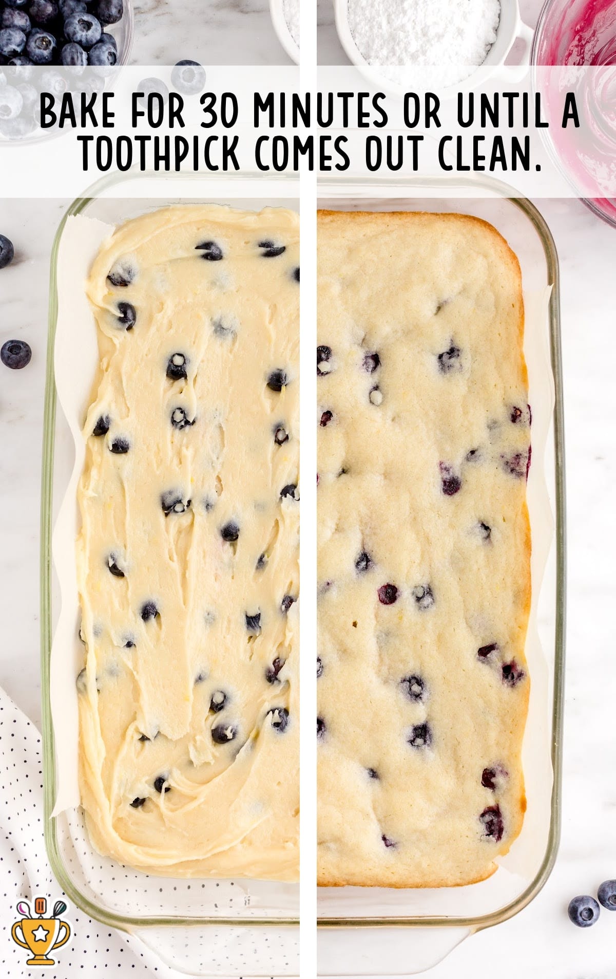 Blueberry Lemon Blondies mixture in a baking dish