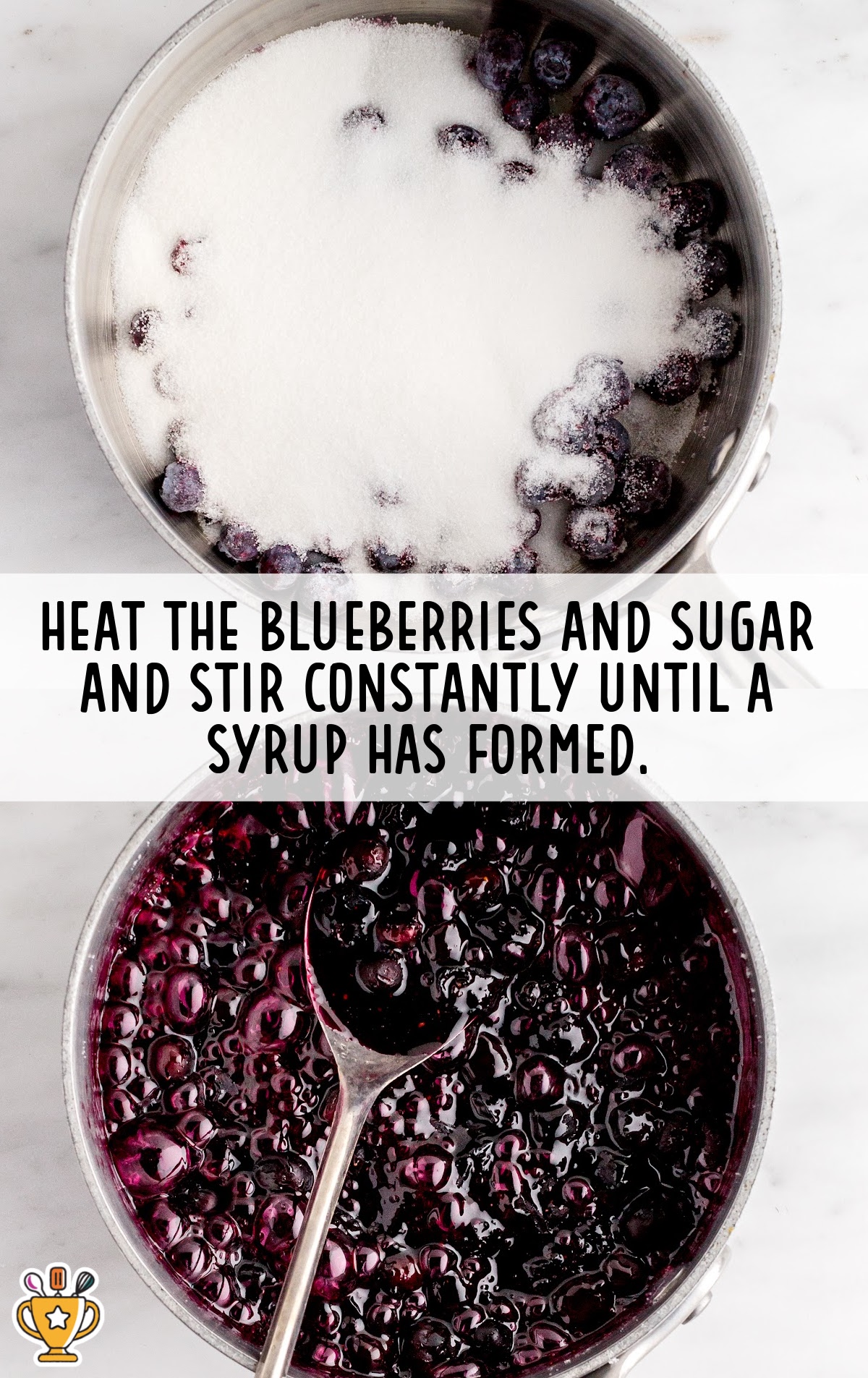 blueberries and sugar added in a pan for heating