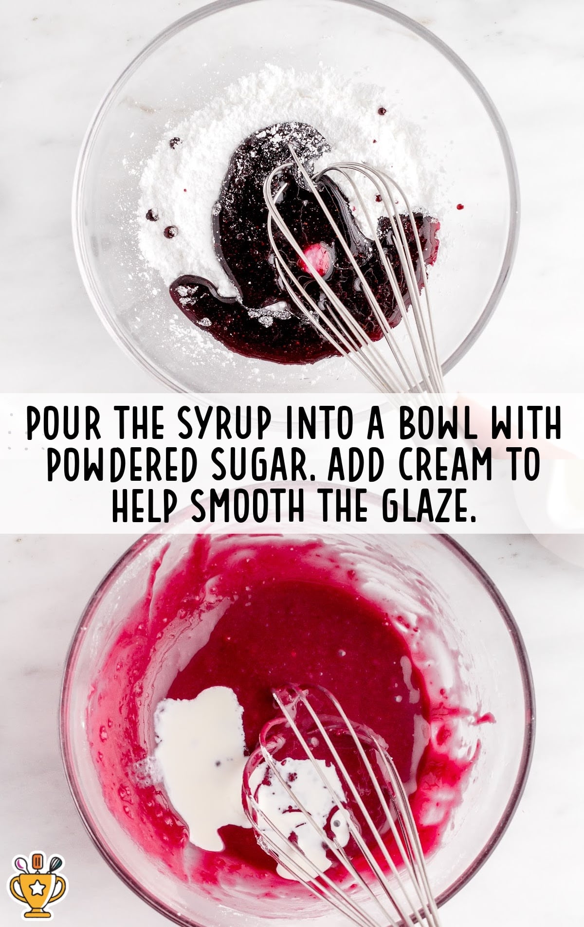syrup and powdered sugar added into a bowl