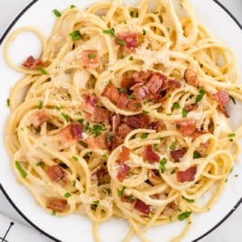 Carbonara Pasta on a white plate
