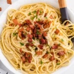 Carbonara Pasta in a white bowl