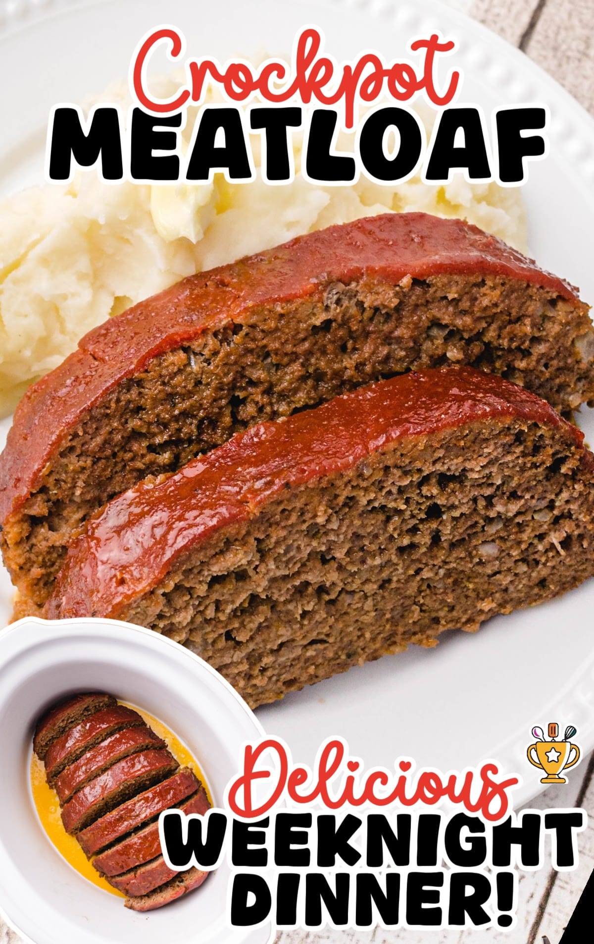 two slices of Crockpot Meatloaf on a white plate