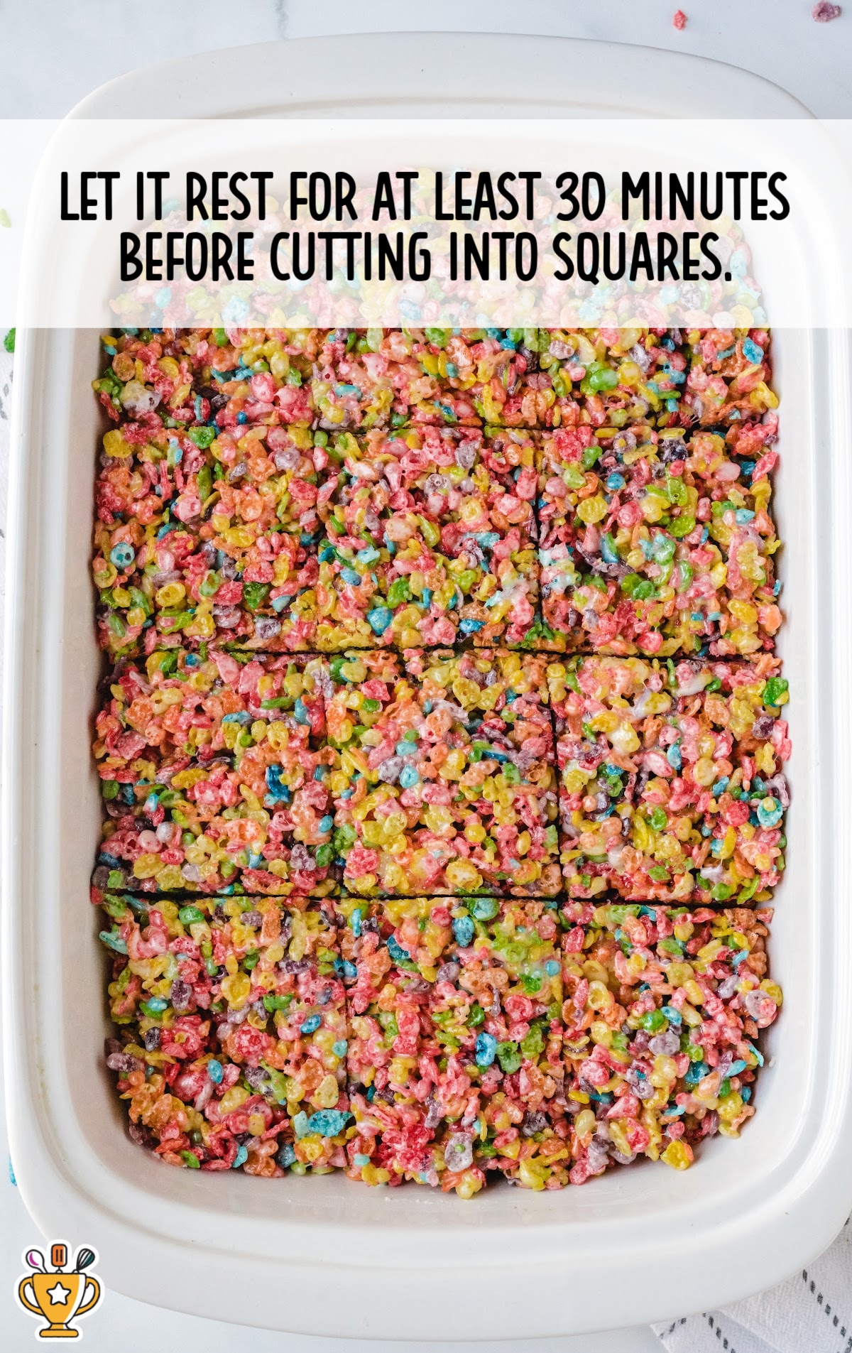 Fruity Pebbles Treats in a baking pan