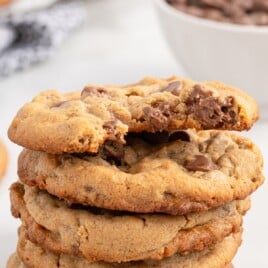 A recipe card showing the detailed steps for making gluten-free chocolate chip cookies. The card includes ingredients, measurements, and clear instructions for the baking process.
