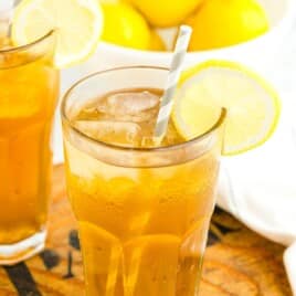 A recipe card for iced tea with a simple layout, including ingredients and directions to make the perfect homemade iced tea.