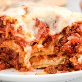 Lasagna on a white plate