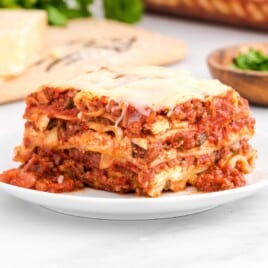 a piece of Lasagna on a plate