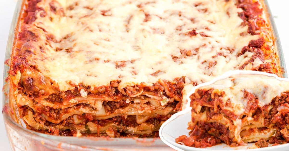 Lasagna in a baking dish