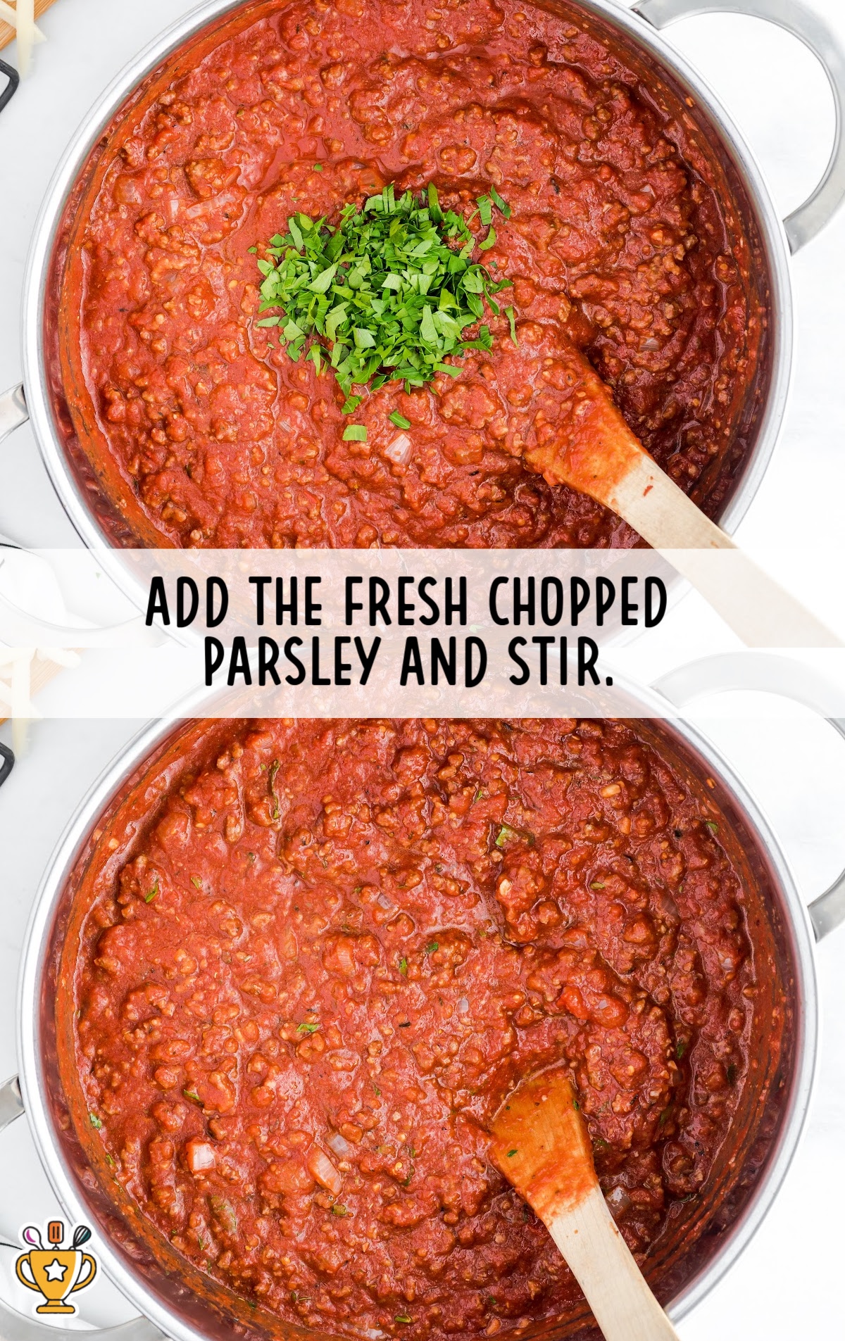 fresh parsley added to the pan