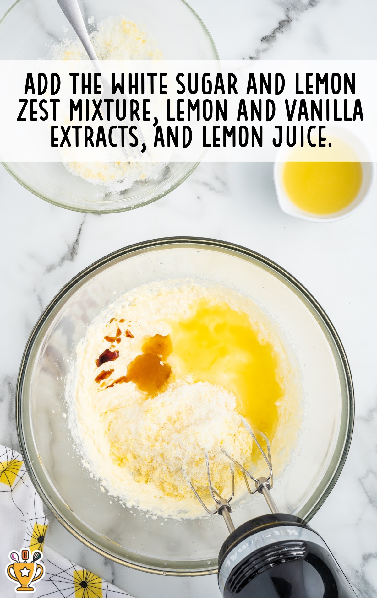 ingredients for making lemon pound cake added to a bowl
