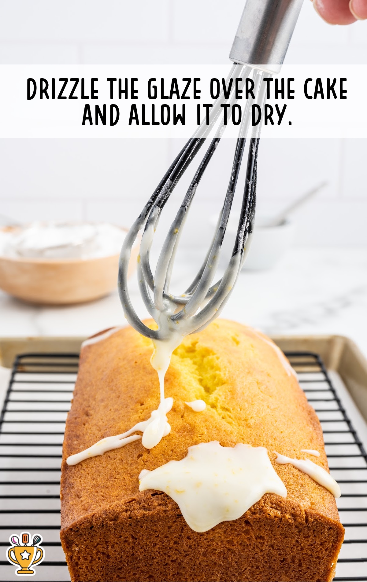 drizzling glaze over the cake