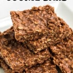 No Bake Chocolate Oatmeal Cookie Bars on a plate