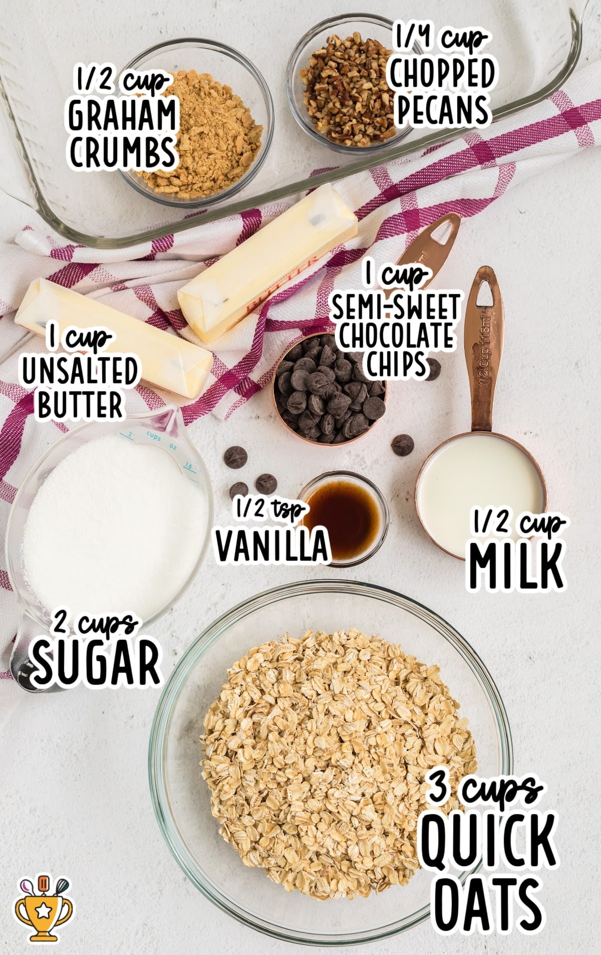 ingredients for making No Bake Chocolate Oatmeal Cookie Bars