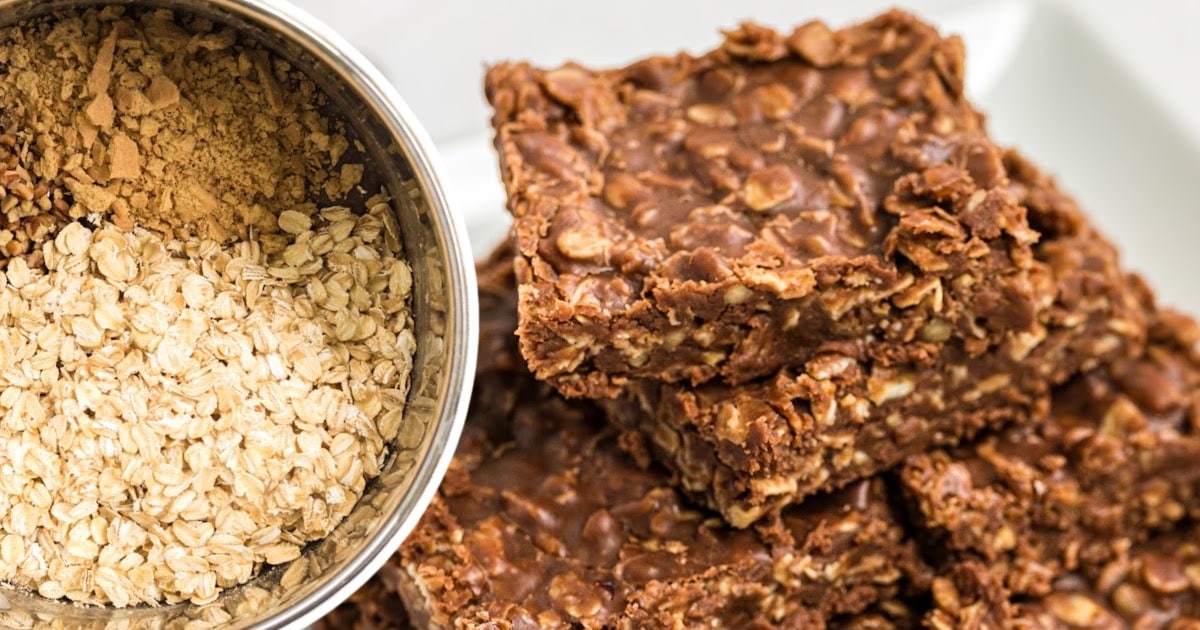 No Bake Chocolate Oatmeal Cookie Bars stacked together