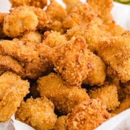 a bowl full of Popcorn Chicken pieces