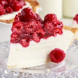 a piece of Raspberry Cream Cheese Pie on a plate