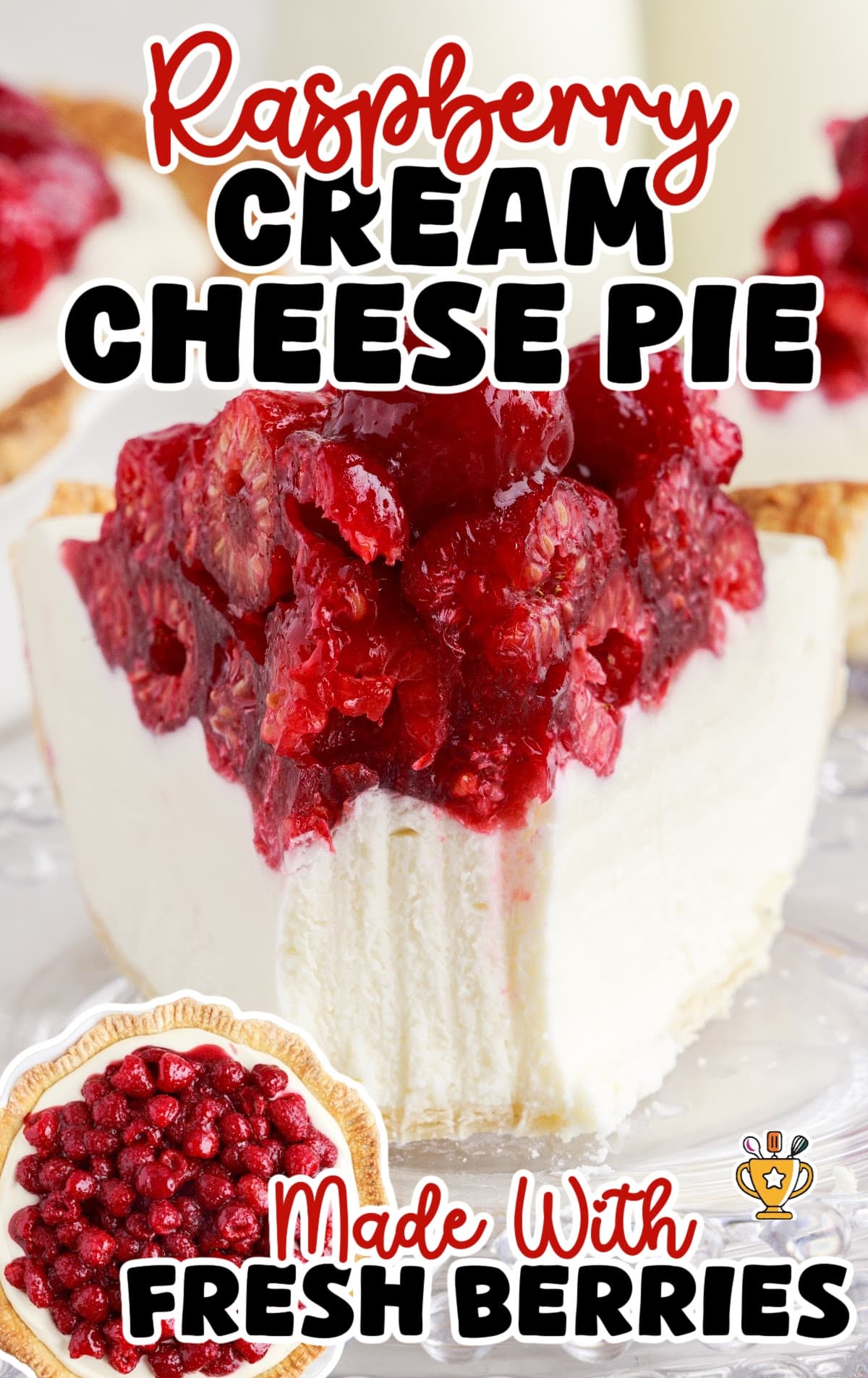 a piece of Raspberry Cream Cheese Pie on a plate