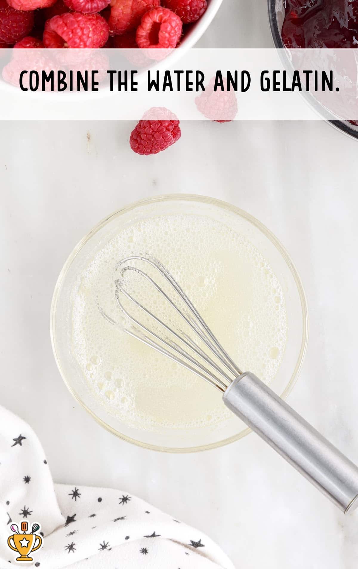 combining water and gelatin in a bowl