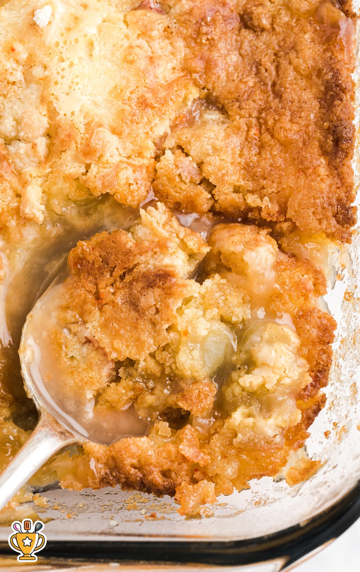 a spoon taking some Rhubarb Dump Cake