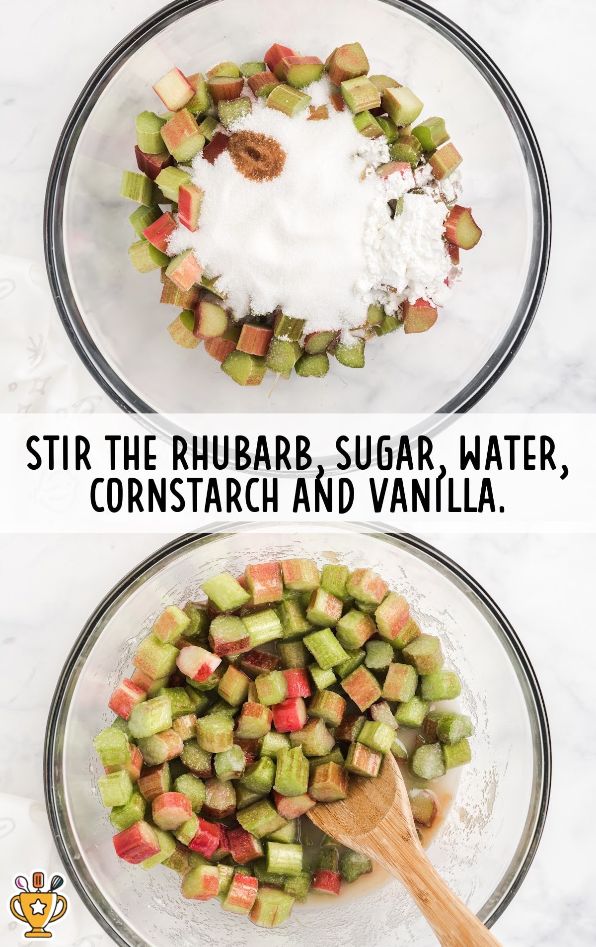 stirring in sugar, water, corn starch and vanilla in a bowl