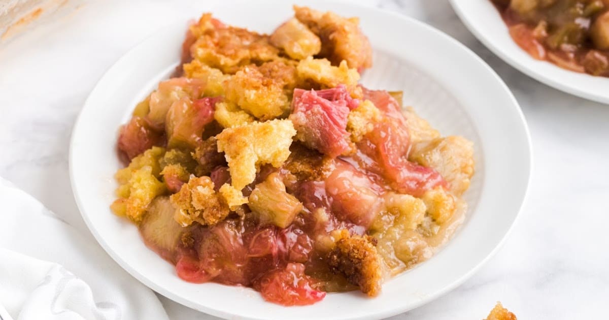 Rhubarb Dump Cake on a plate