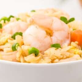 Shrimp Fried Rice in a white bowl