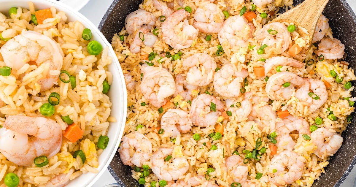 Shrimp Fried Rice in a bowl and in a skillet