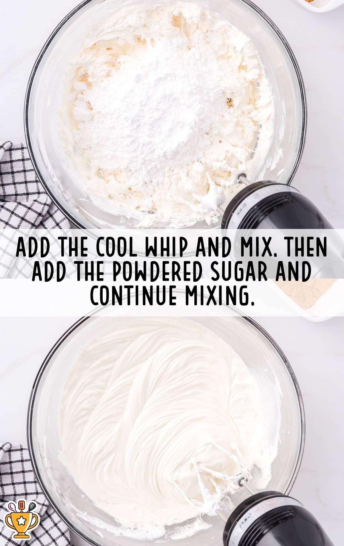 The mixing of cream cheese and vanilla in a large bowl to prepare the filling for the strawberry rhubarb cheesecake.