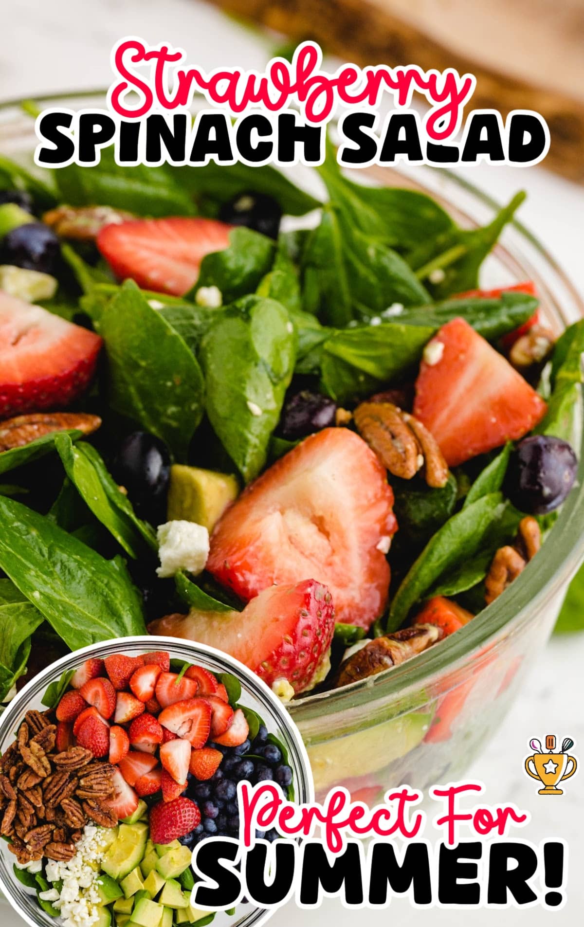 A fresh and vibrant strawberry spinach salad, featuring bright green spinach, juicy strawberries, and a mix of other ingredients for a healthy meal.