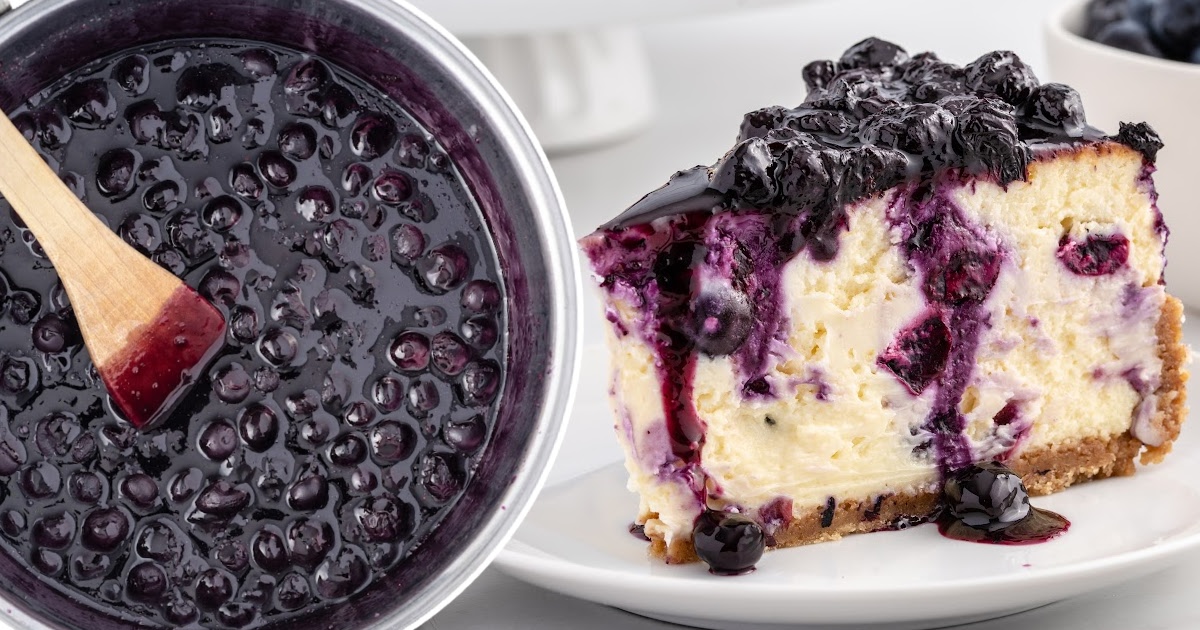 a piece of Blueberry Cheesecake on a plate