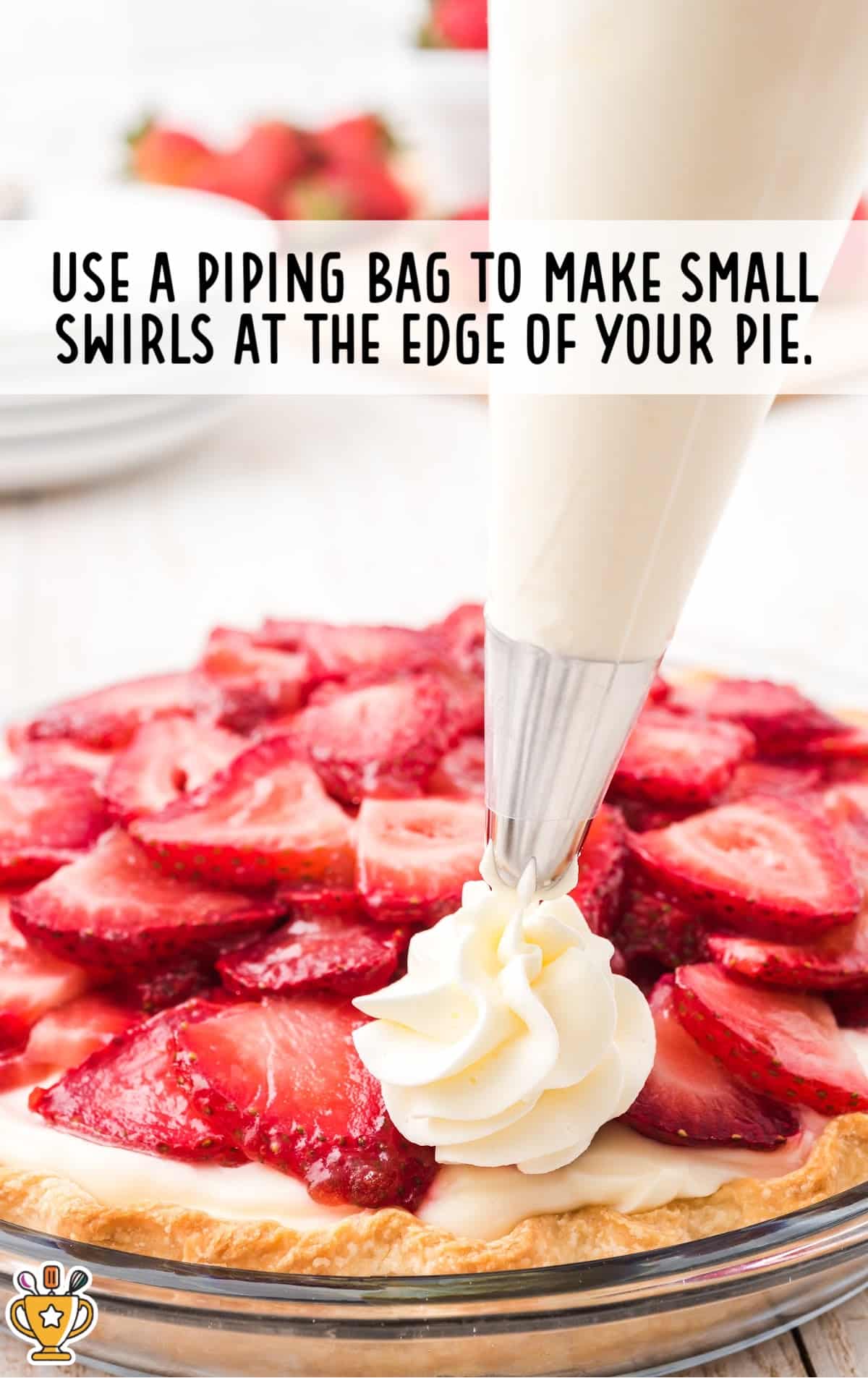 Use a piping bag to make small swirls of whipped cream at the edge of your pie, adding a decorative touch.