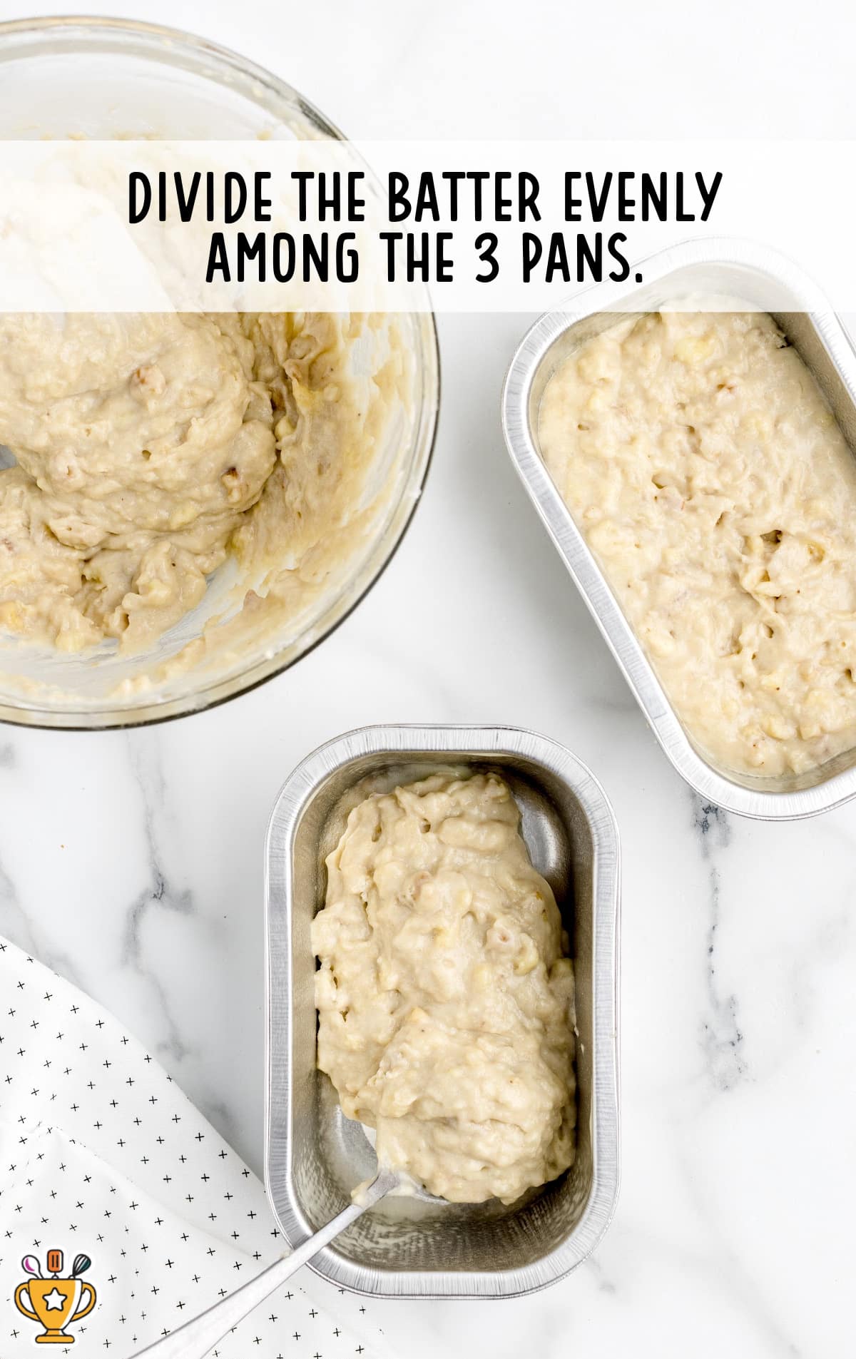 batter divided in the pans and a in a bowl
