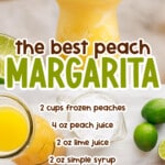 a glass of peach margarita with a slice of lime on top
