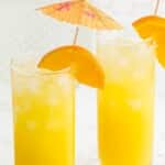 Bright and vibrant Screwdriver cocktail photo with text overlay promoting the quick and easy vodka drink recipe.