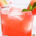 Graphic pin showing the full watermelon cocktail recipe alongside bright, juicy fruit visuals and final drink image.