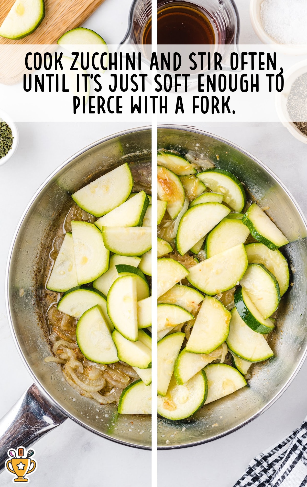 Sautéed zucchini slices layered in a baking dish with melted cheese and cream.