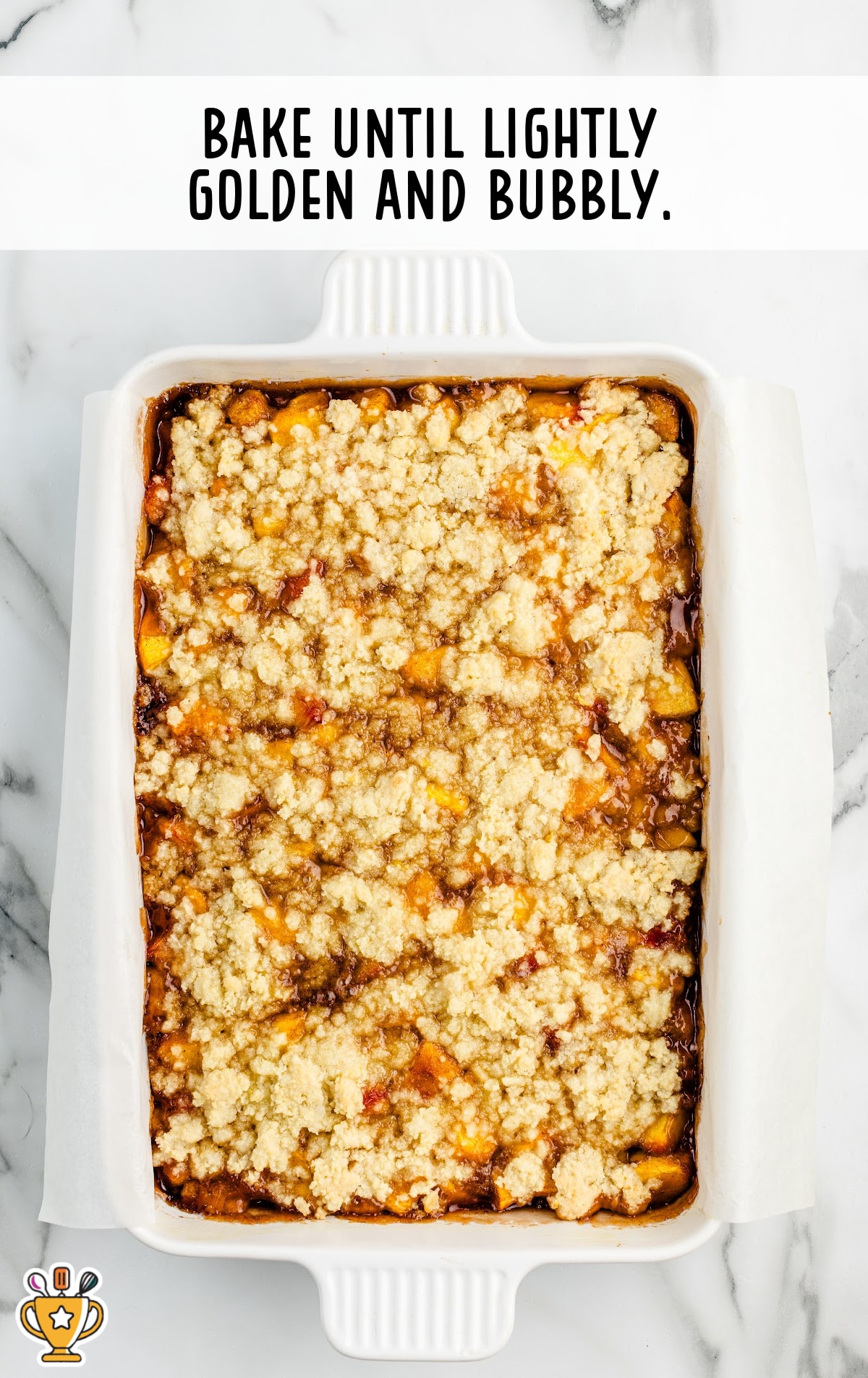 Peach Bars baked in a baking dish