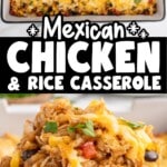 Cheesy Mexican chicken and rice casserole baked with black beans, corn, peppers, and cilantro, easy weeknight dinner casserole recipe.