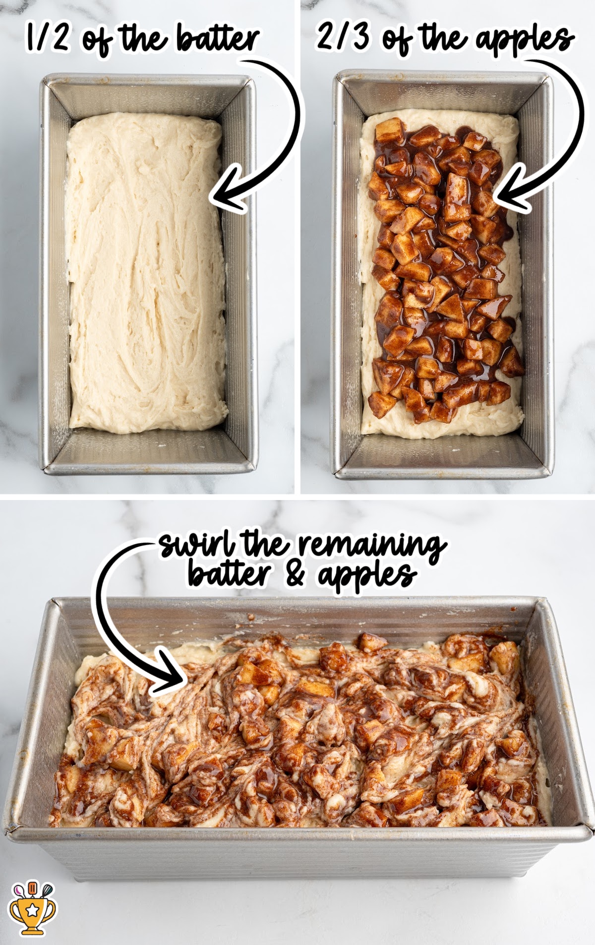 layering cinnamon apples into apple fritter bread batter