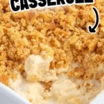 Ritz-Cracker-Chicken-Casserole-PIN-S.jpg Vertical pin of a close-up casserole corner with creamy chicken filling and golden crushed Ritz topping; text overlay says “RITZ CRACKER CHICKEN CASSEROLE” and “READY IN JUST 40 MINUTES!” with a curved arrow and a Ritz crackers box graphic, plus a small “BEST BLOG RECIPES” logo.