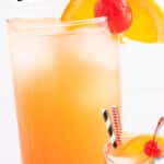 Pinterest image for Sex on the Beach cocktail with text reading “Sex on the Beach” and “The best ever cocktail recipe,” showing a tall orange cocktail with a cherry and orange slice.