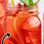 Pinterest image of Southern Strawberry Sweet Tea in a mason jar with strawberries, lemon slices, mint, and text reading “Strawberry Sweet Tea” and “The Best Vintage Recipe Ever.”