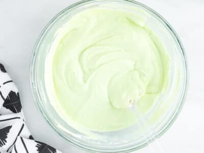 Key lime filling with whipped topping folded in, tinted pale green
