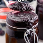 Pinterest graphic for Blueberry Butter featuring a spoonful of thick blueberry butter above a glass jar. Text reads: "THE EASIEST BLUEBERRY butter" and "Made in the slow cooker!" with the Best Blog Recipes logo.